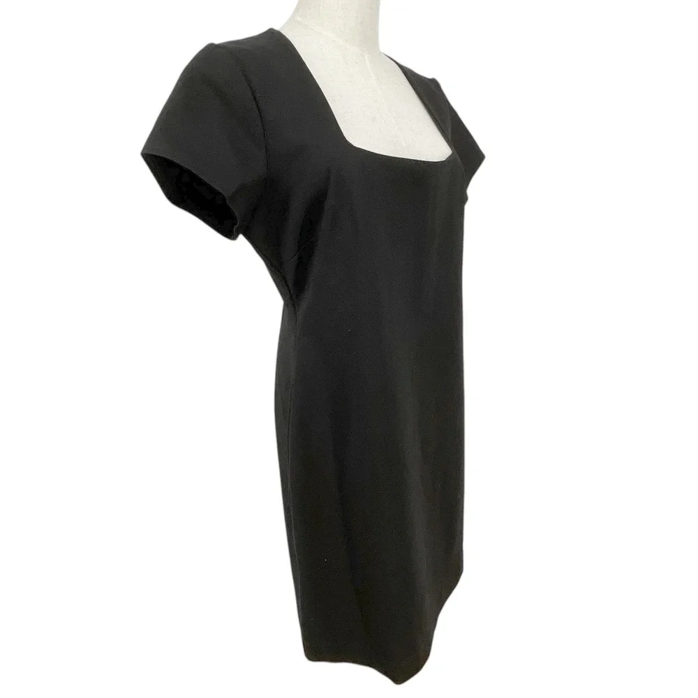 Boston‎ Proper Black Square Neck Short Sleeve Sheath Dress Size 14 - Picture 2 of 8